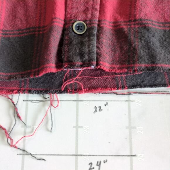 JACHS Crop Flannel Shirt Mens M Red Plaid Button Down Grunge Retro Y2K - Picture 7 of 7